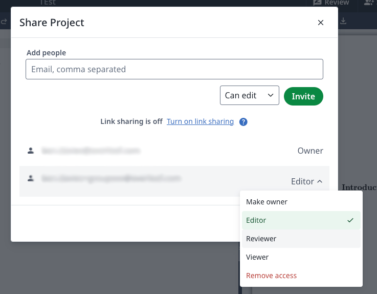 Changing an existing collaborator to a reviewer
