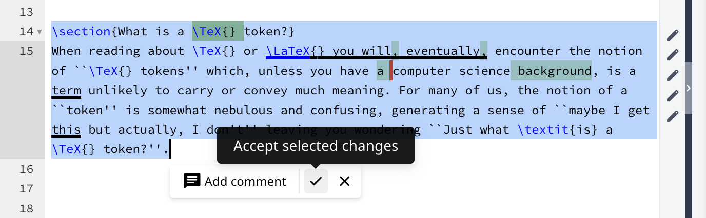 Image showing how to accept or reject tracked changes